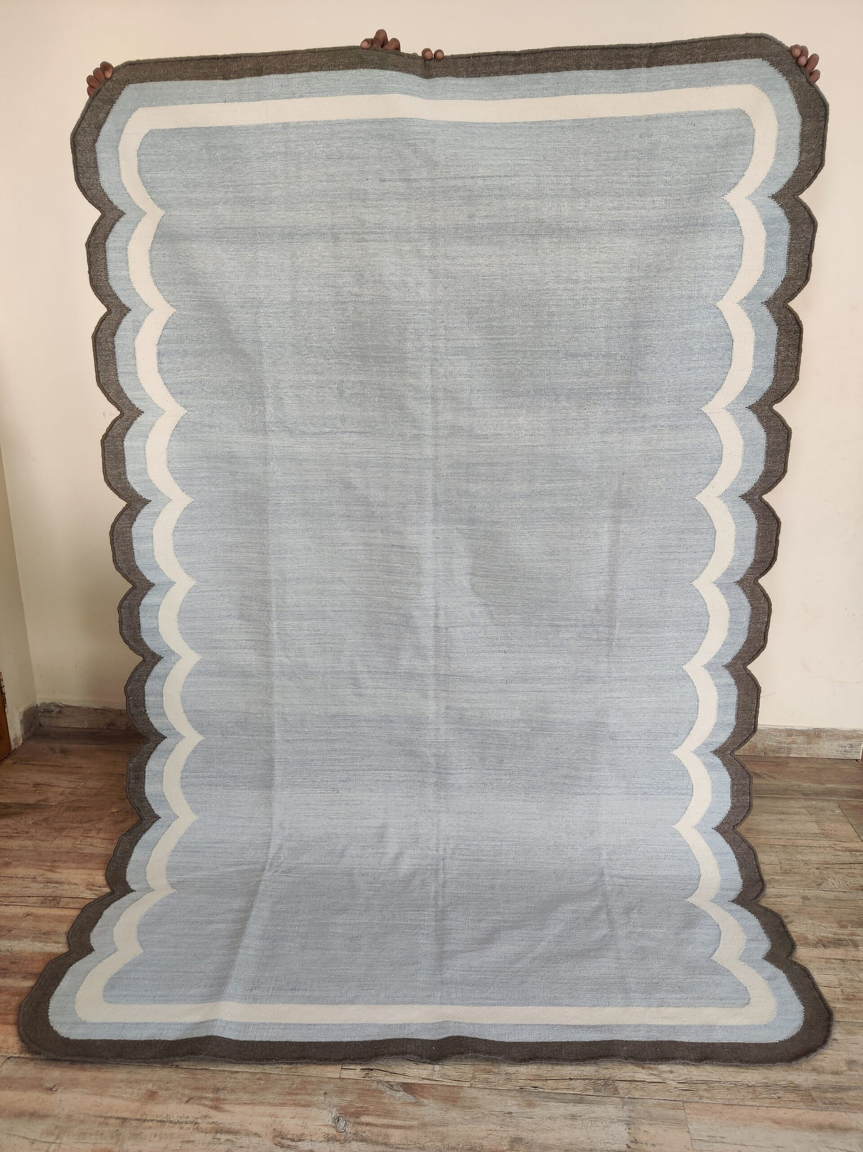 Handwoven Scalloped Wool Cotton Rugs Home Decor Rug