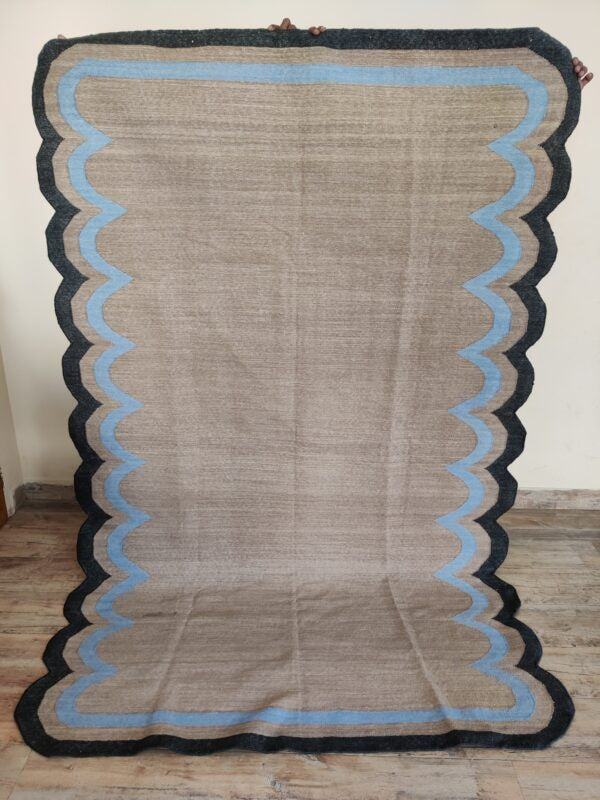 Handwoven Scalloped Wool Cotton Rugs Home Decor Rug