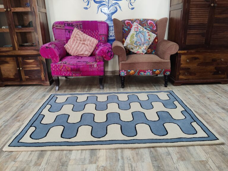 Wool Tufted Home Decor Area Rug,Blue