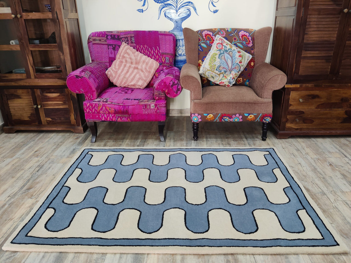 Wool Tufted Home Decor Area Rug,Blue