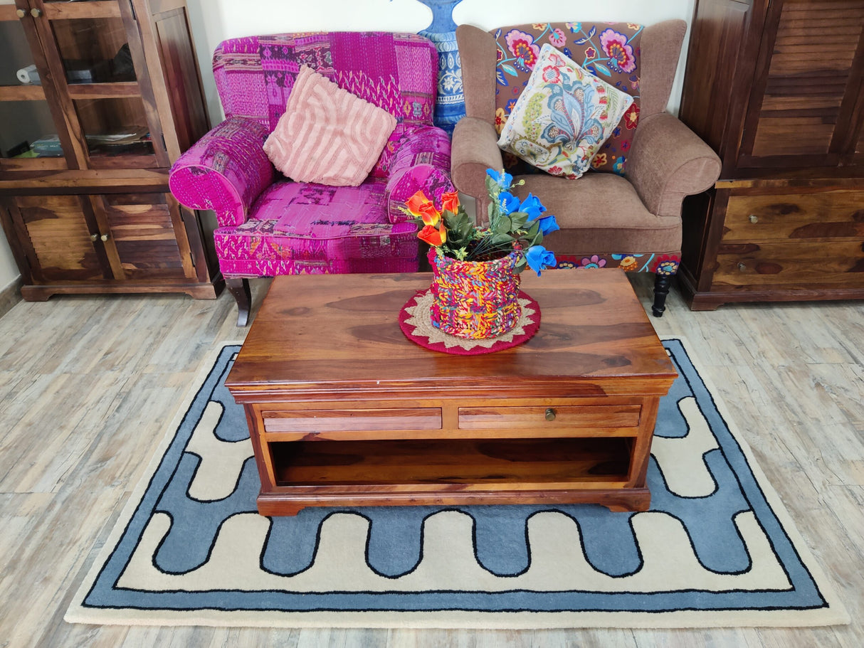 Wool Tufted Home Decor Area Rug,Blue