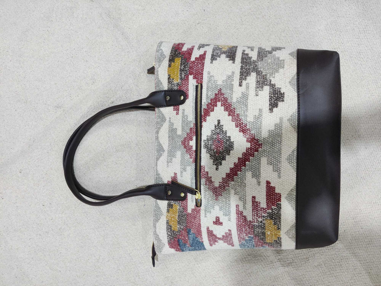 Cotton Printed Dhurrie Sling Bag,White,Bohemian Dhurrie Handbags