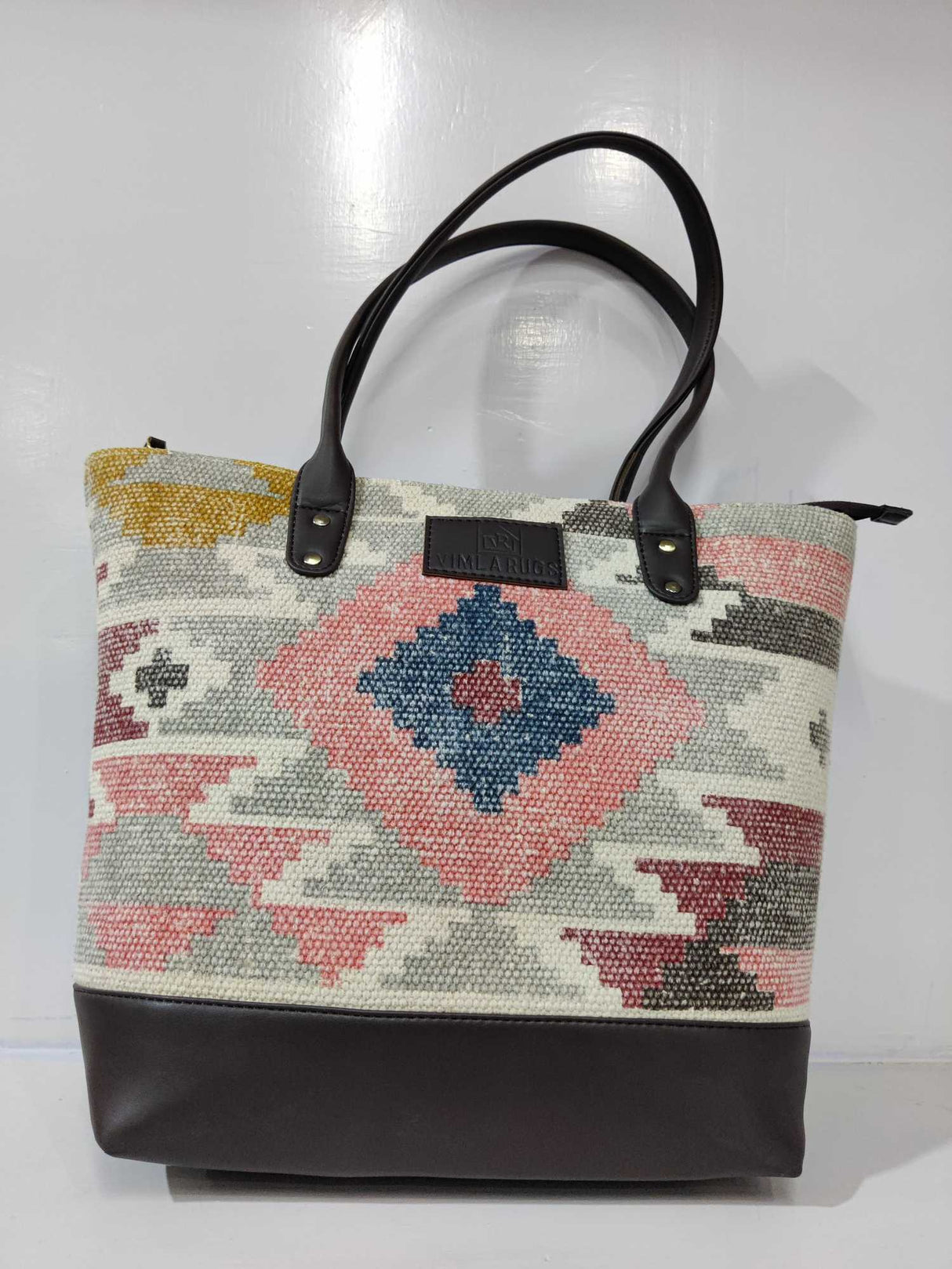 Cotton Printed Dhurrie Sling Bag,White,Bohemian Dhurrie Handbags