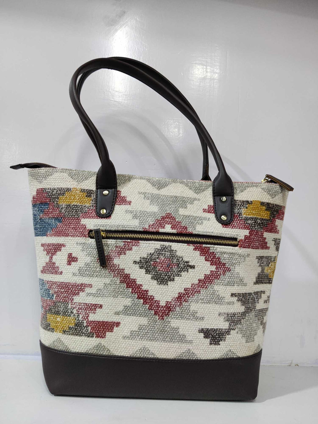 Cotton Printed Dhurrie Sling Bag,White,Bohemian Dhurrie Handbags