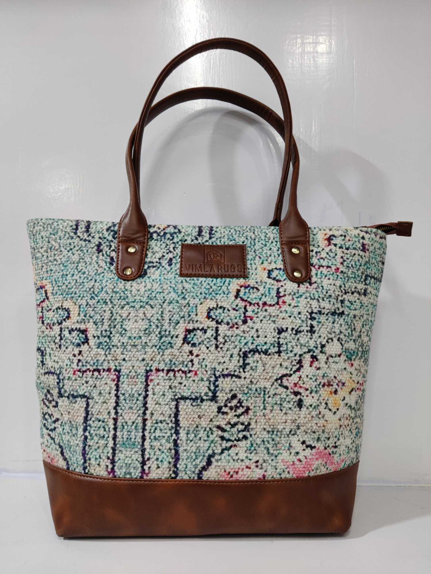 Cotton Printed Dhurrie Sling Bag,Green,Handwoven Dhurrie Bags