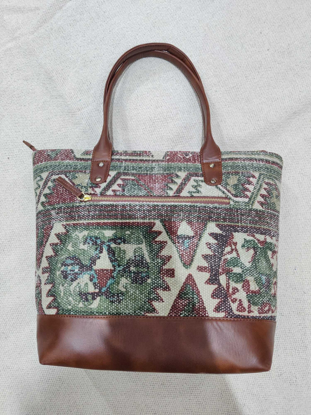 Cotton Printed Dhurrie Sling Bag,Green,Handwoven Dhurrie Bags