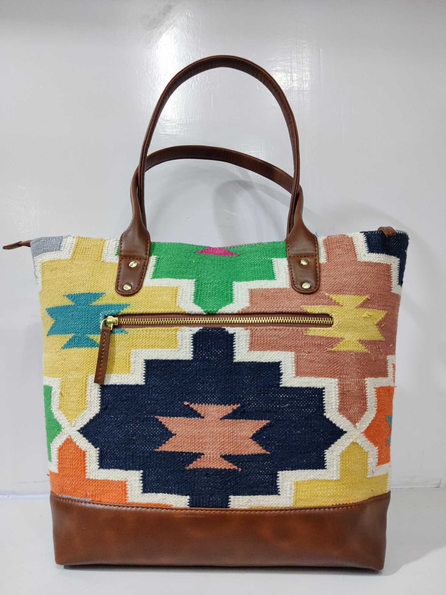 Cotton Tote Bag,Multicolor,Traditional Dhurrie Bag