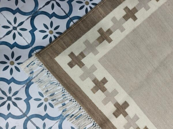 Cotton Wool Kilim Area Rugs,Vintage Woolen Rug, Flatweave Wool Rugs
