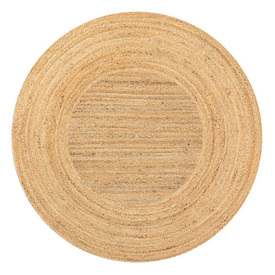 Handwoven Two-Tone Jute Round Rug – Boho Chic Hippy Area Rug