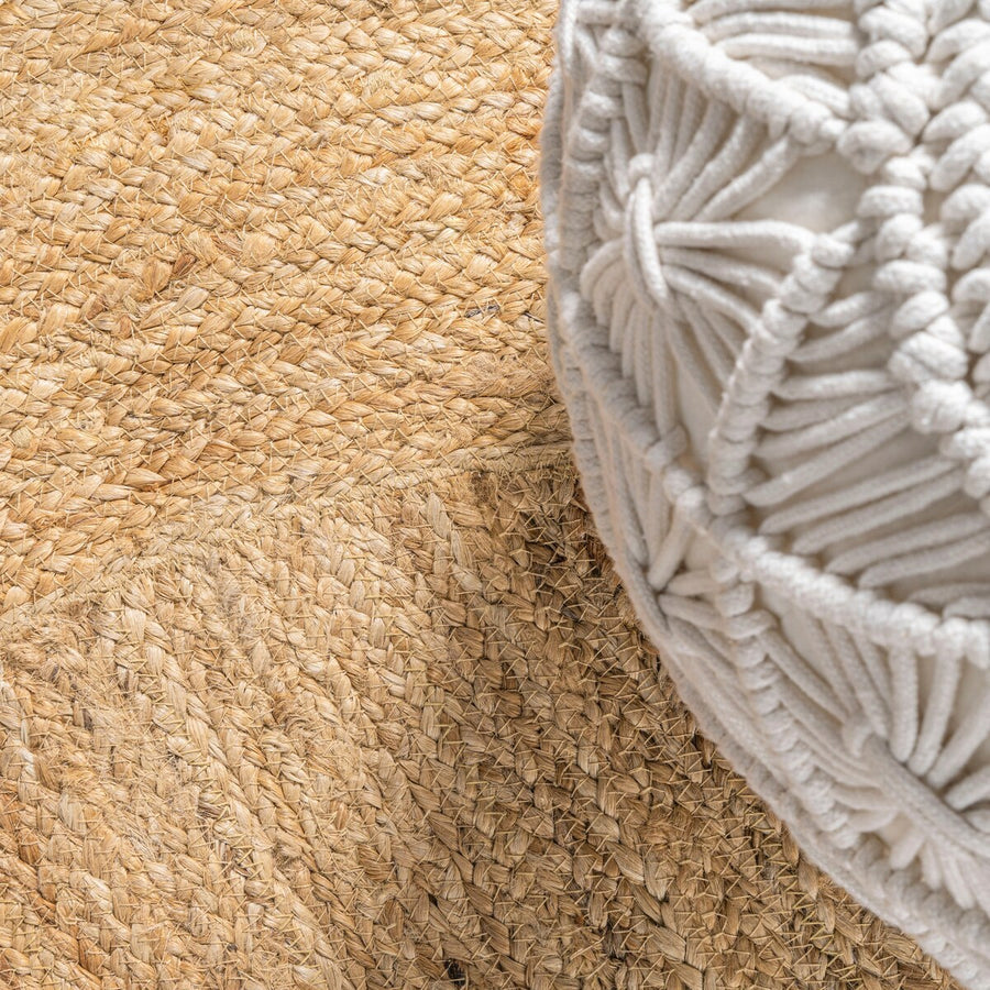 Handwoven Two-Tone Jute Round Rug – Boho Chic Hippy Area Rug