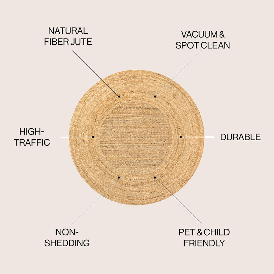 Handwoven Two-Tone Jute Round Rug – Boho Chic Hippy Area Rug