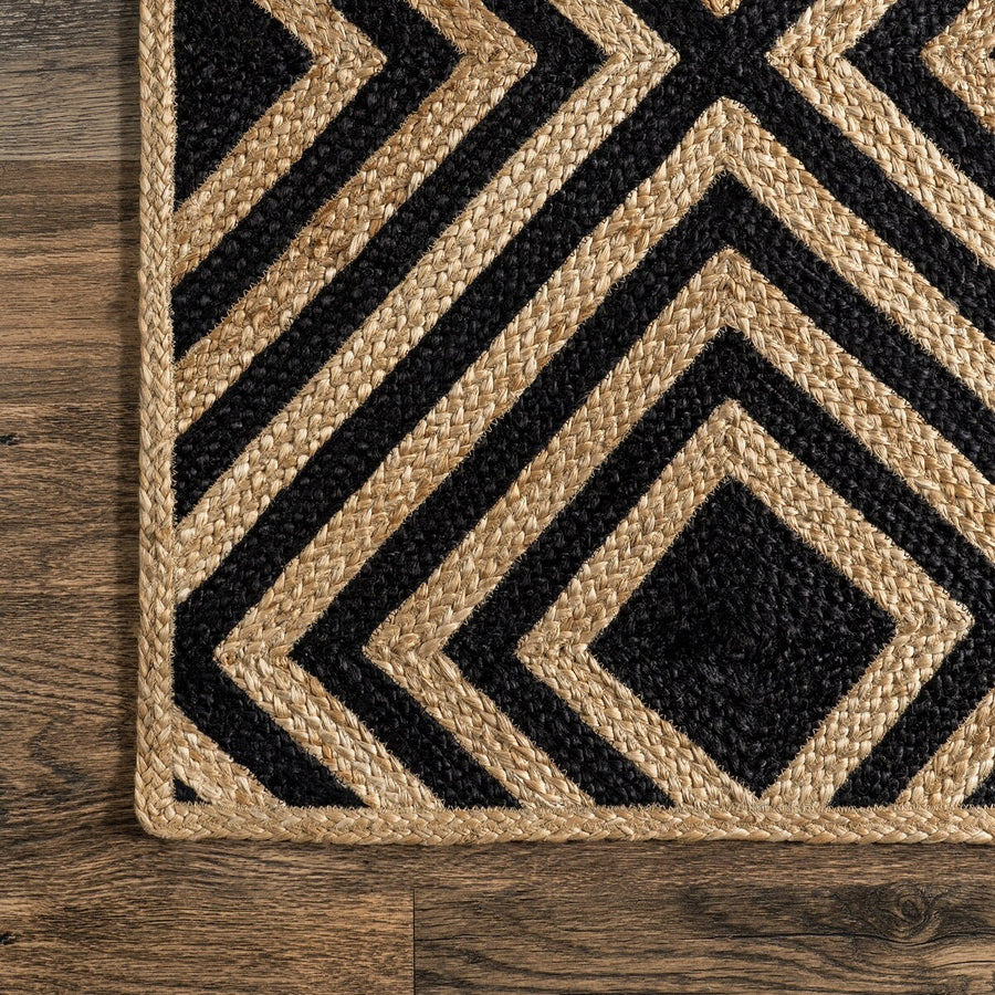 Diamond Pattern Jute Area Rug – Natural Handwoven Rug for Living Room