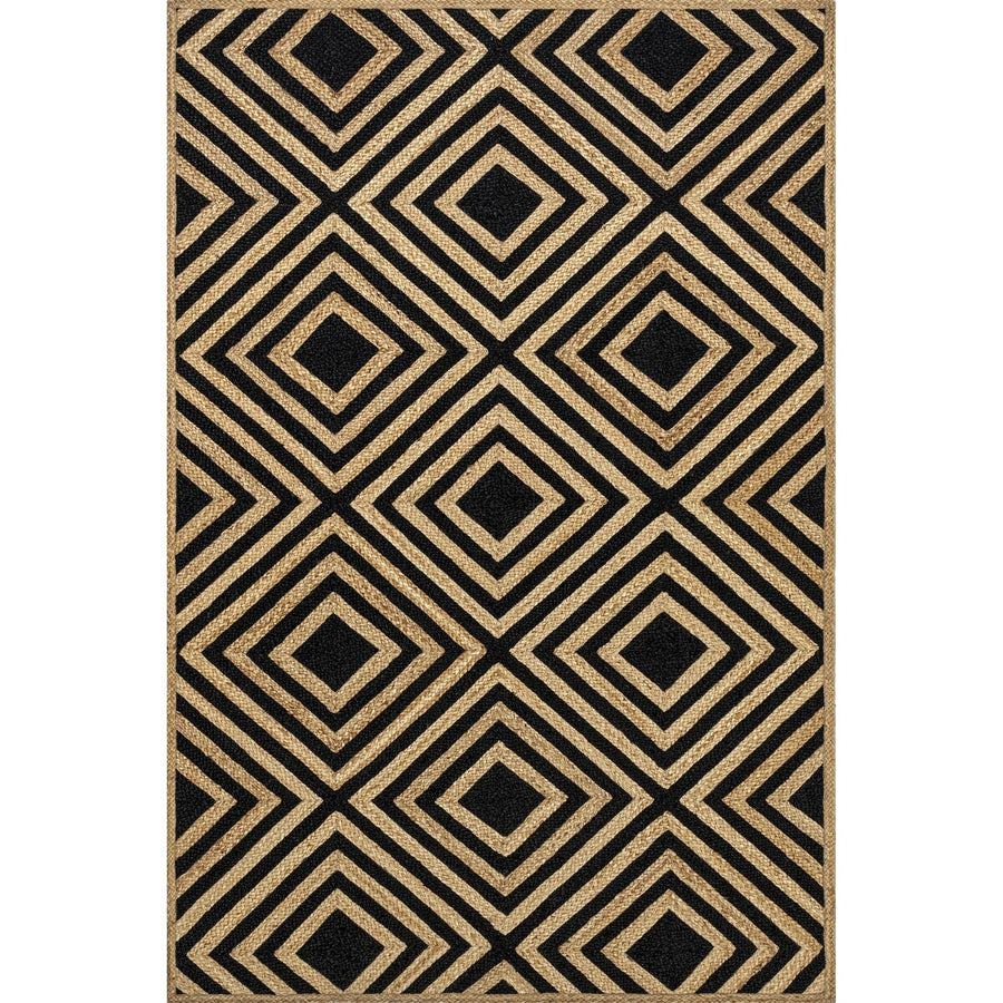 Diamond Pattern Jute Area Rug – Natural Handwoven Rug for Living Room