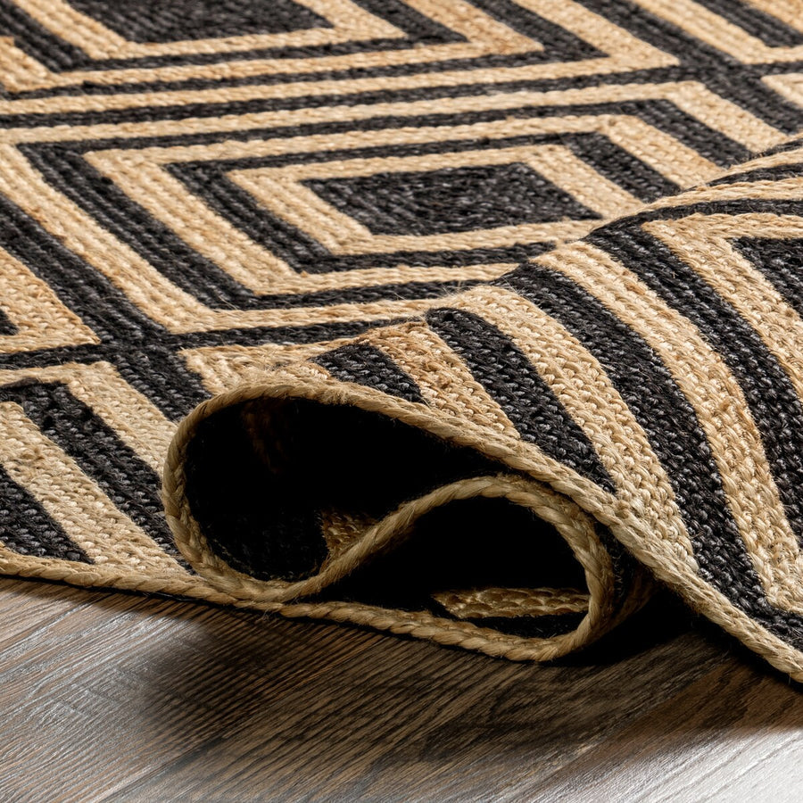 Diamond Pattern Jute Area Rug – Natural Handwoven Rug for Living Room
