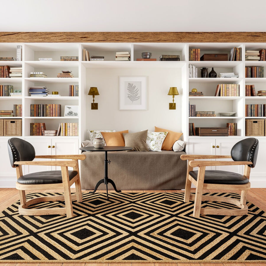 Diamond Pattern Jute Area Rug – Natural Handwoven Rug for Living Room