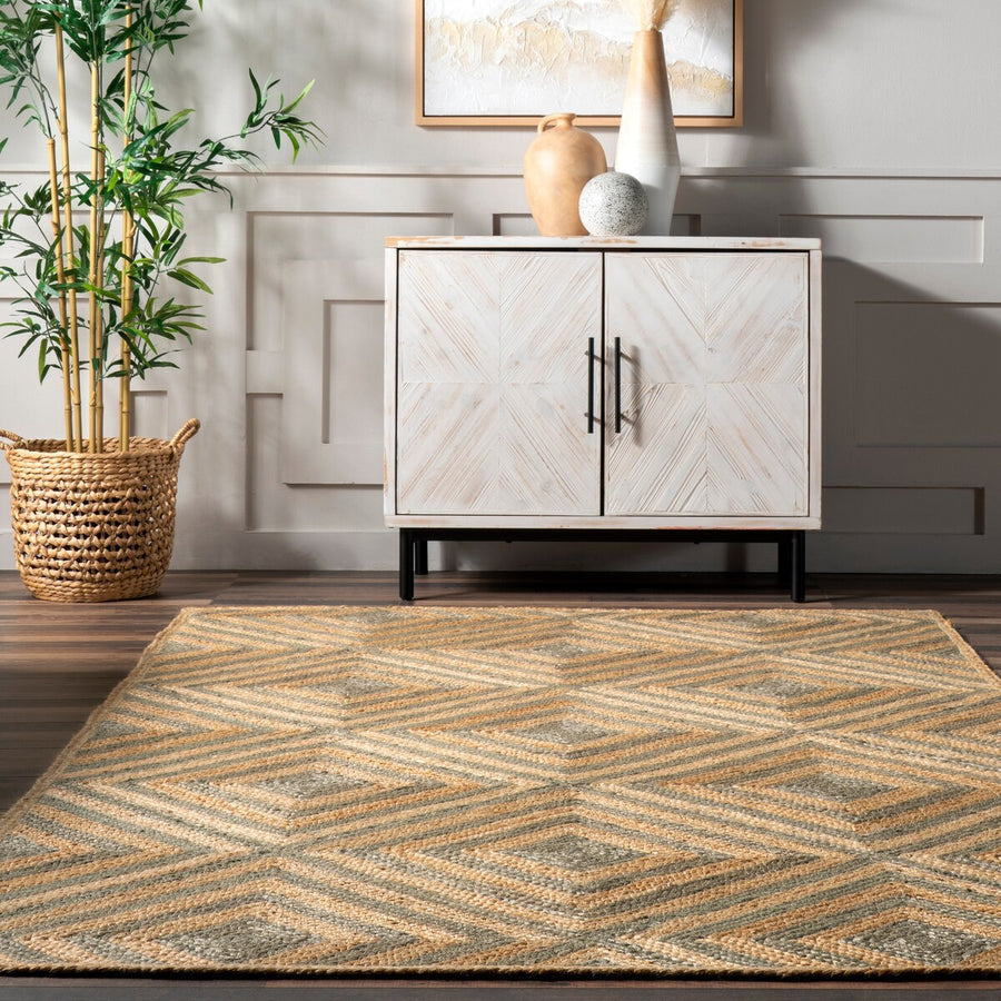 Diamond Pattern Jute Area Rug – Natural Handwoven Rug for Living Room