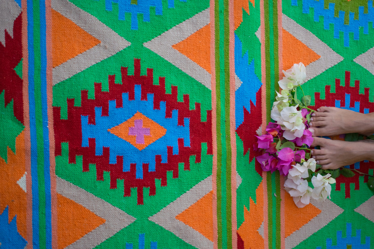 Wool Cotton Kilim Area Rugs, Colorful Rug