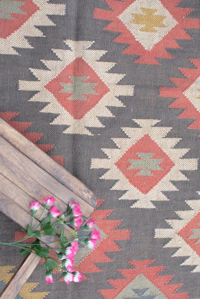 Boho Wool Jute Kilim Rug Handmade Navajo Rug