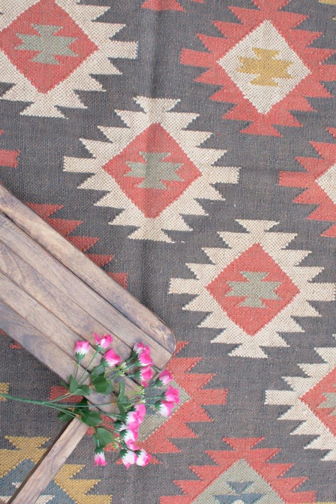 Boho Wool Jute Kilim Rug Handmade Navajo Rug