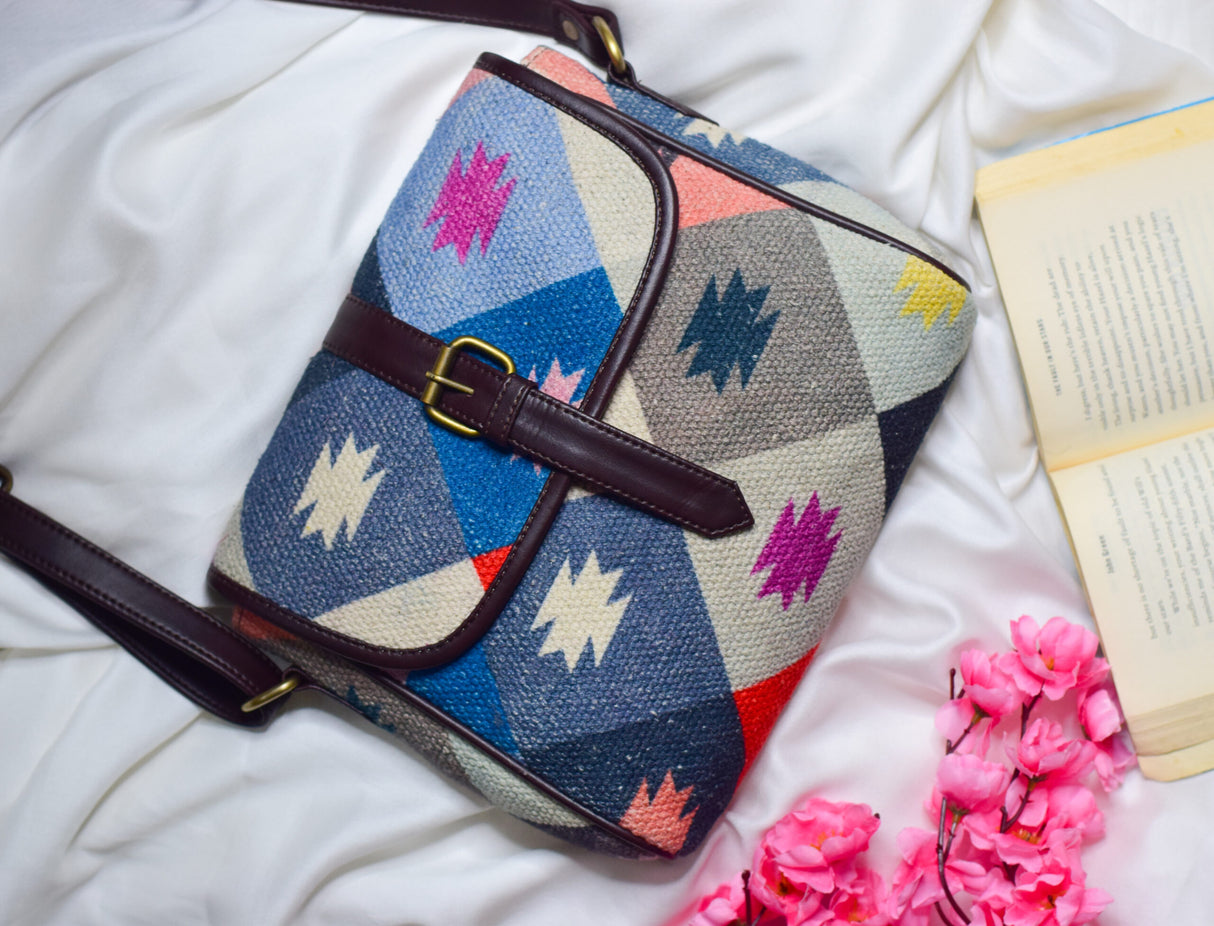 Colorful Box Crossbody Bag,Boho Dhurrie Bags