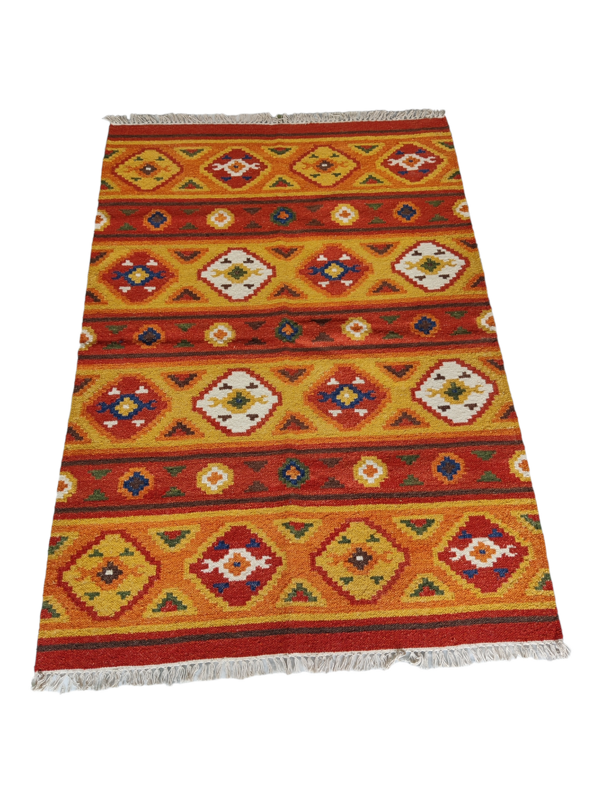 Colorful Kilim Rug Geometric Orange And Yellow Rug