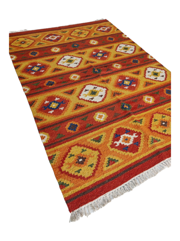 Colorful Kilim Rug Geometric Orange And Yellow Rug