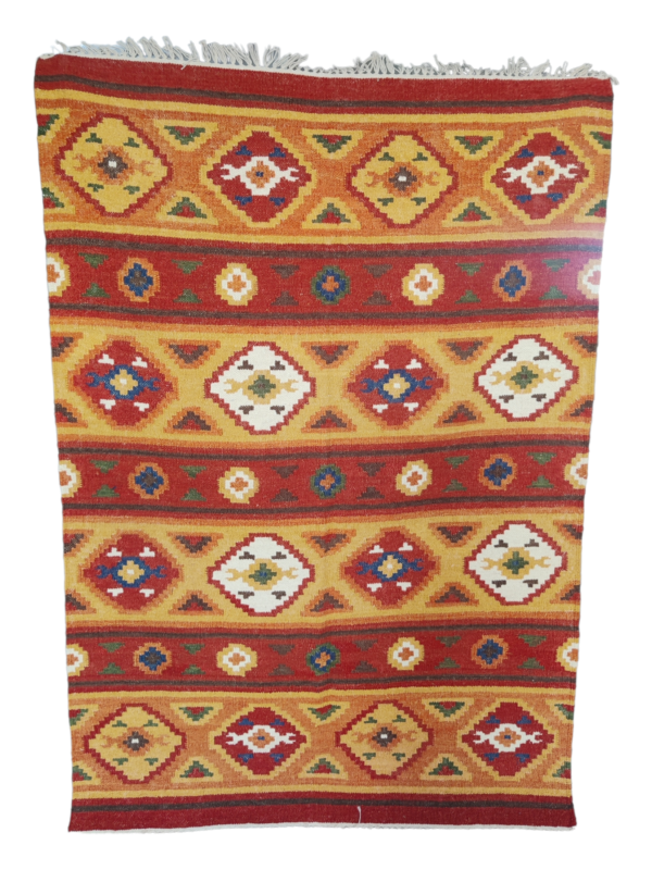 Colorful Kilim Rug Geometric Orange And Yellow Rug