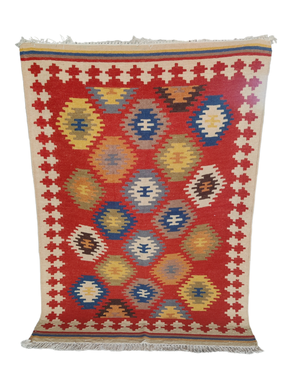 Natural Cotton Wool Kilim Dhurrie Rug Multicolor Handwoven Customized Large Rug