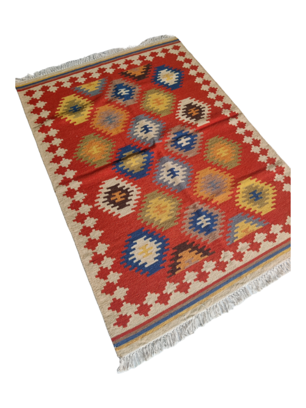 Natural Cotton Wool Kilim Dhurrie Rug Multicolor Handwoven Customized Large Rug