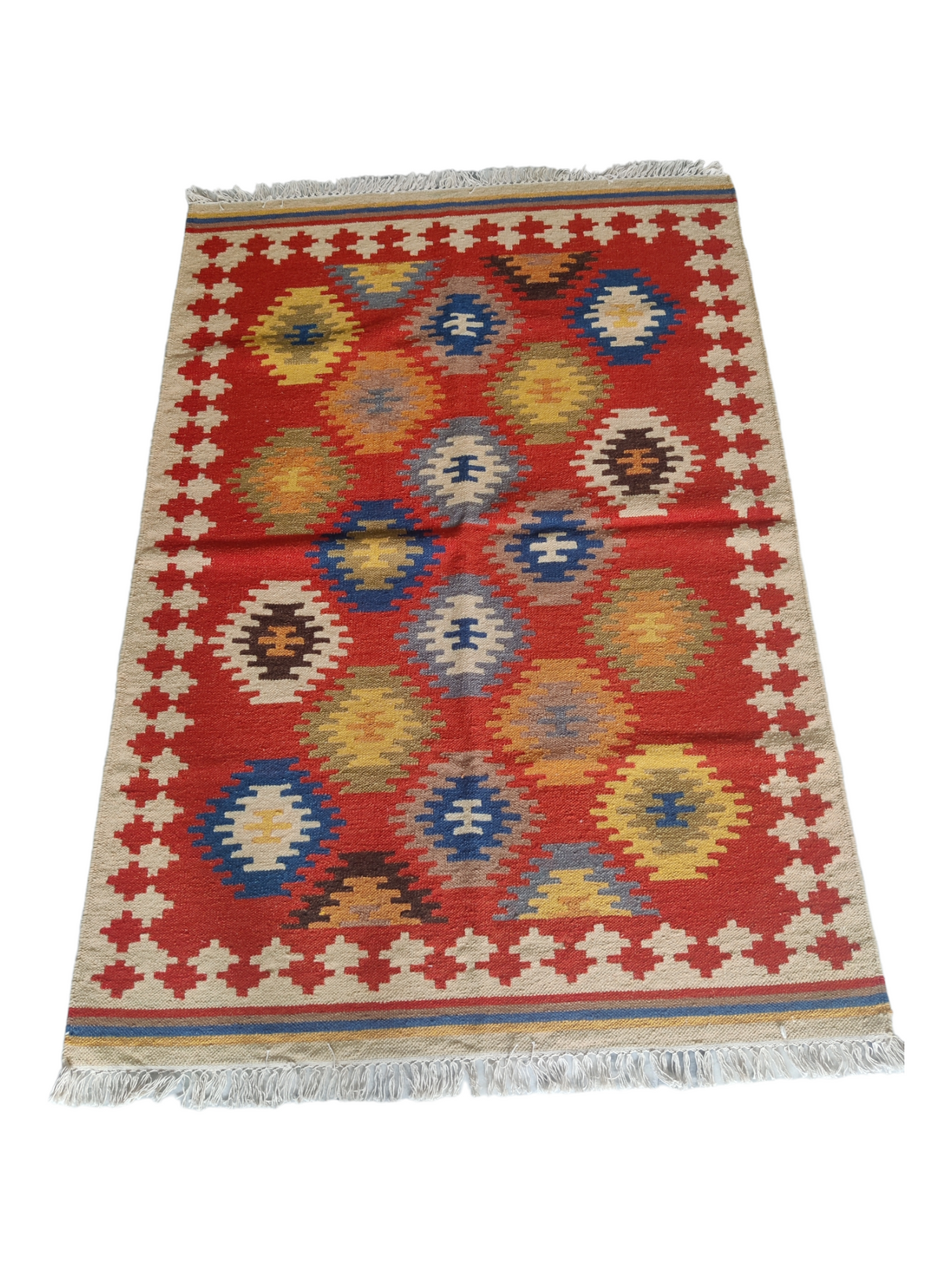 Natural Cotton Wool Kilim Dhurrie Rug Multicolor Handwoven Customized Large Rug