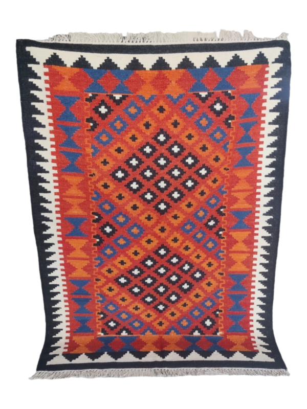 Colorful Cotton Wool Kilim Rugs Checkered Design Sofa Decor Rug