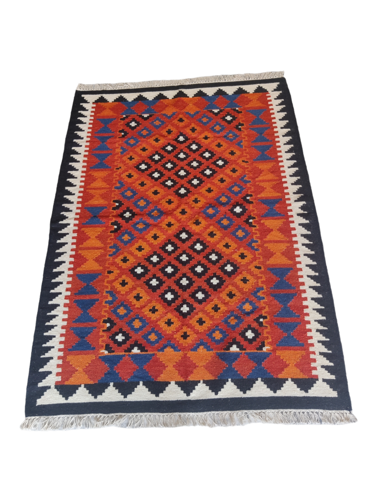 Colorful Cotton Wool Kilim Rugs Checkered Design Sofa Decor Rug
