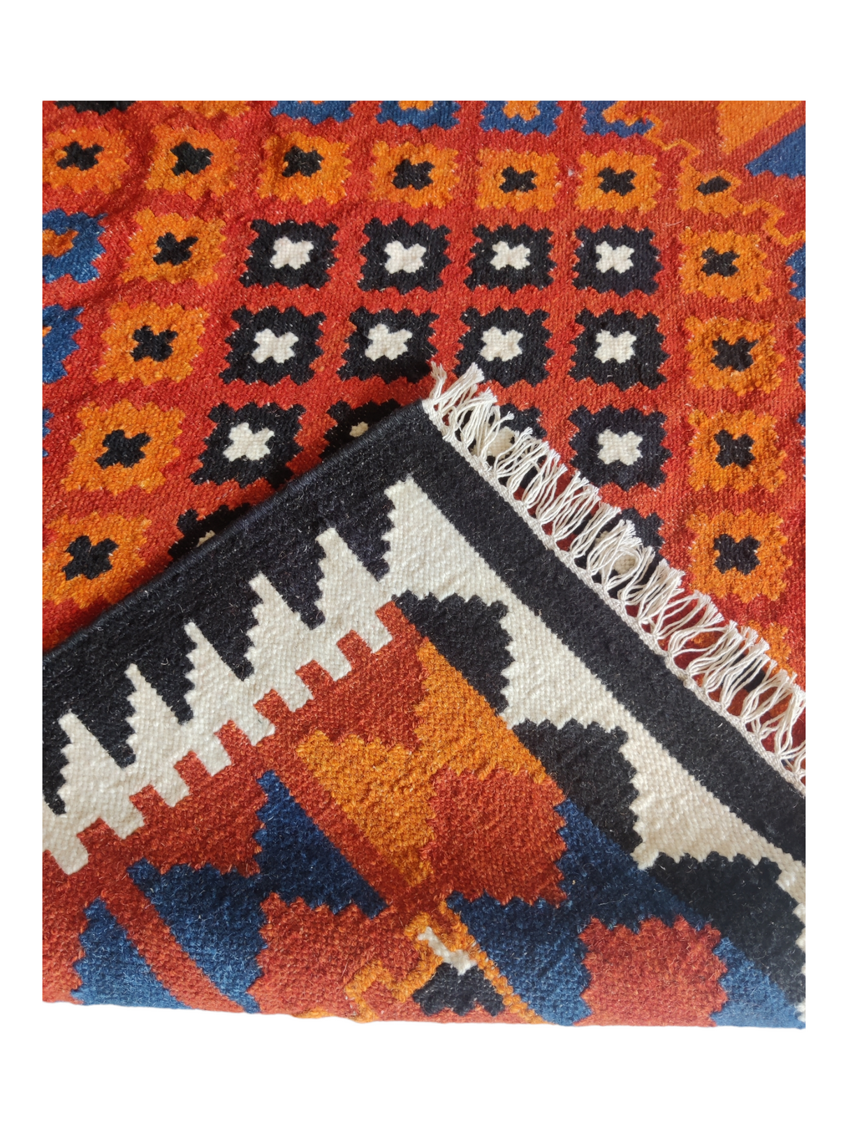 Colorful Cotton Wool Kilim Rugs Checkered Design Sofa Decor Rug