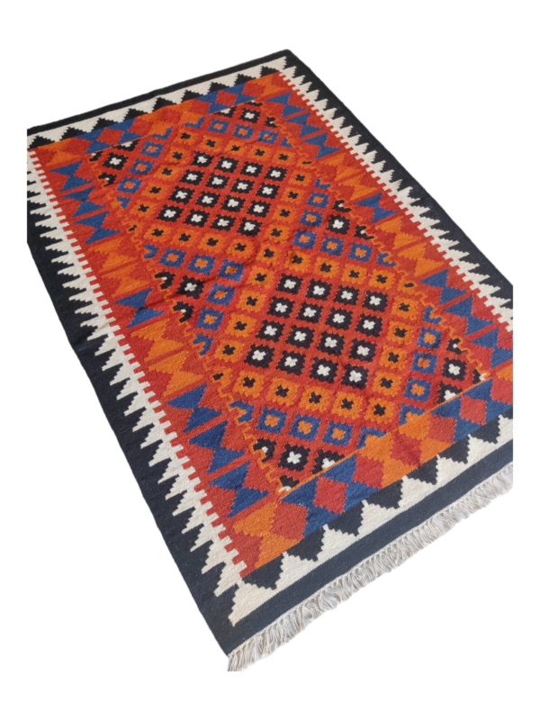 Colorful Cotton Wool Kilim Rugs Checkered Design Sofa Decor Rug