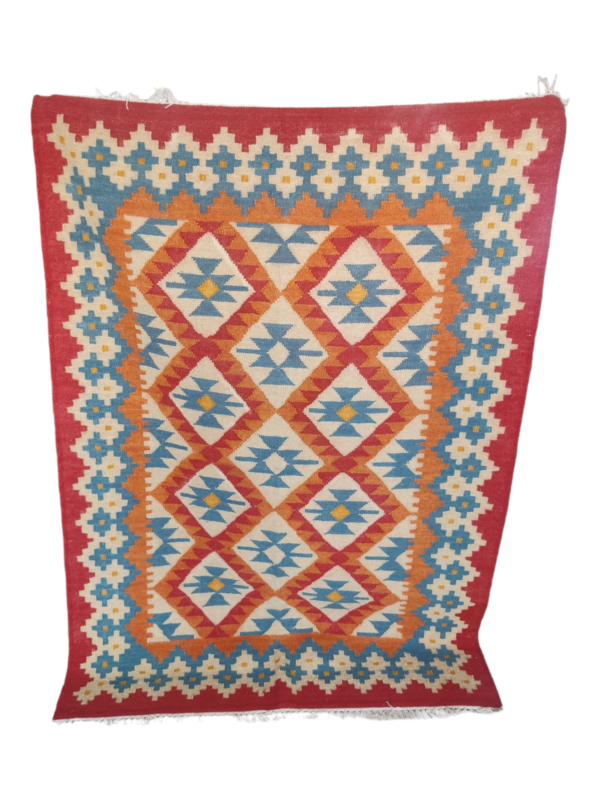 Hand Woven Kilim Rugs, Red And Blue Floor Rug