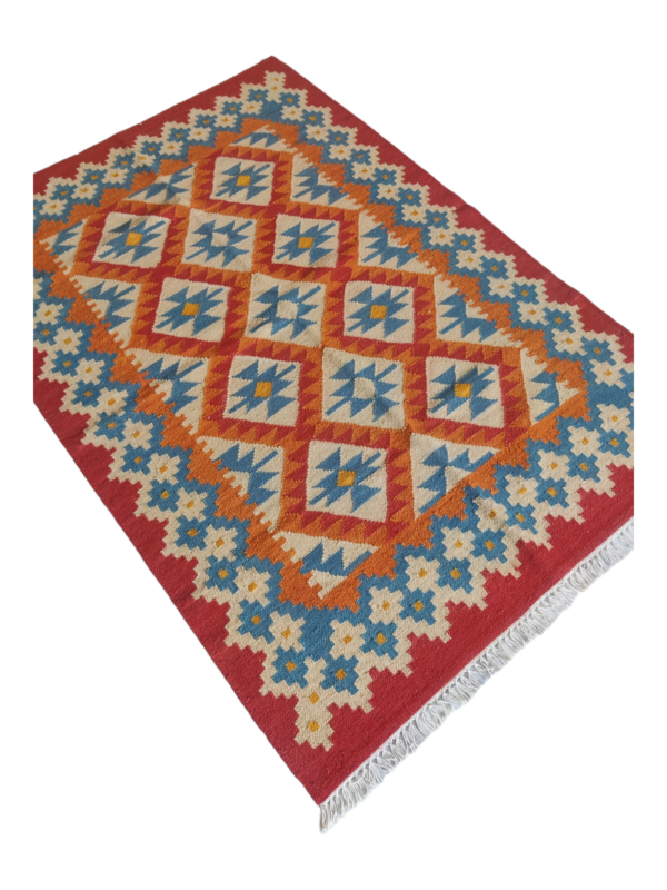 Hand Woven Kilim Rugs, Red And Blue Floor Rug