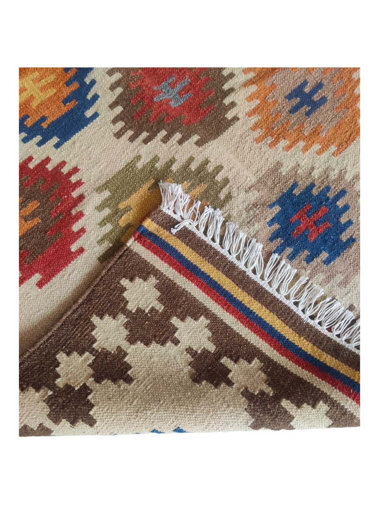 Kilim Area Rug, Reversible Handmade Cotton Wool Rug