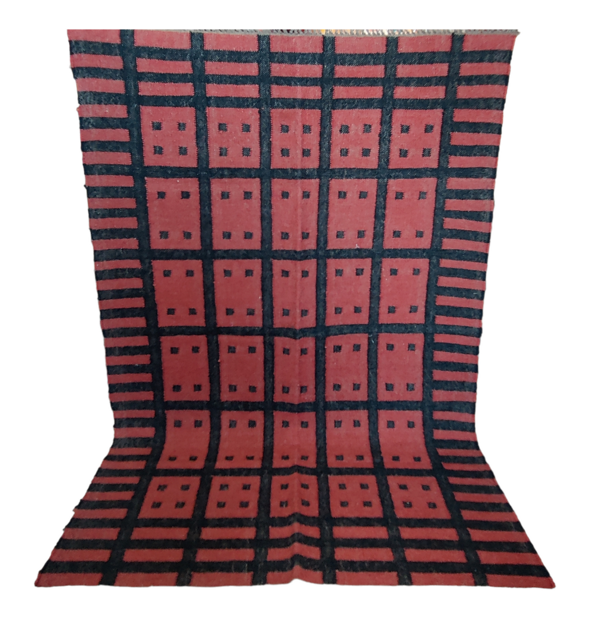 Wool Kilim Rug Indian Handmade Black And Rust Accent Area Rug