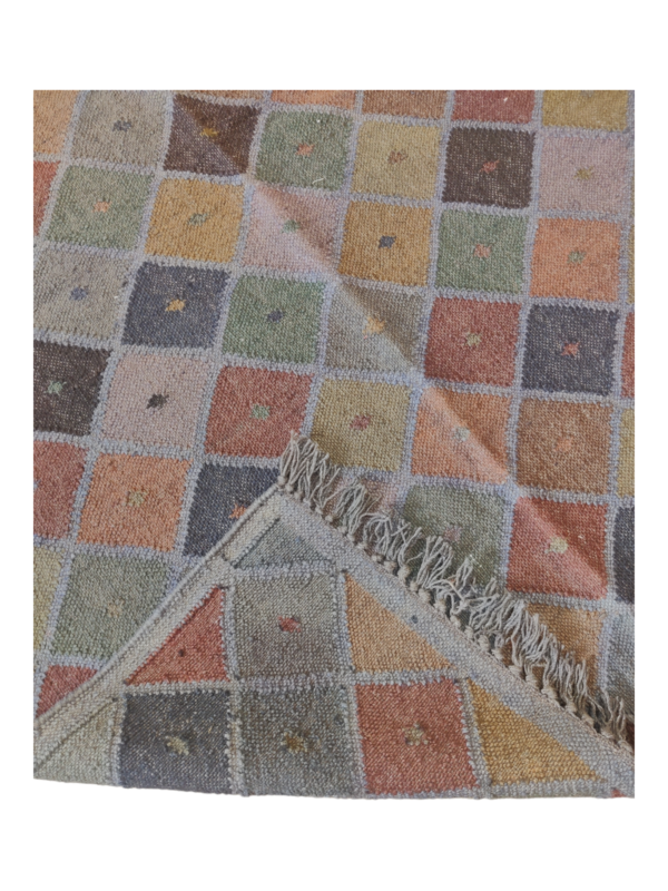 Kilim Flatweave Rug Handmade Wool Jute Multicolor Checkered Rug