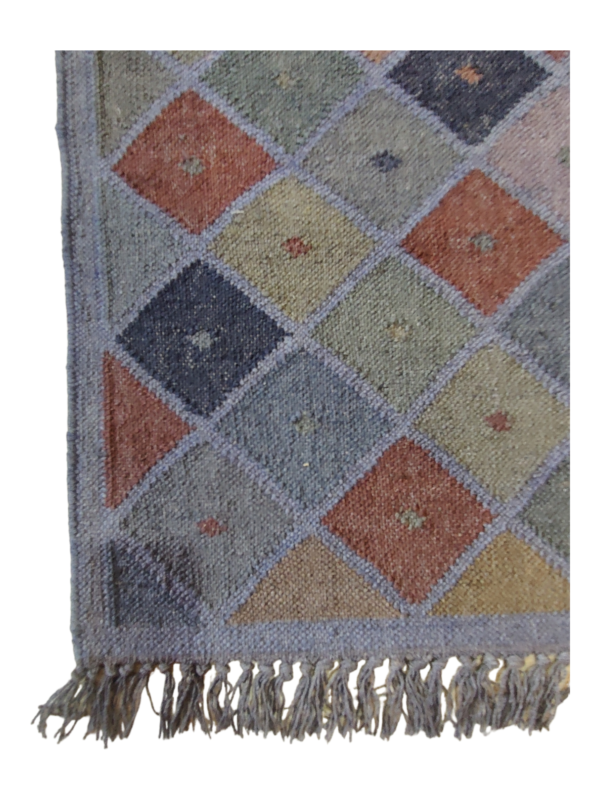 Kilim Flatweave Rug Handmade Wool Jute Multicolor Checkered Rug