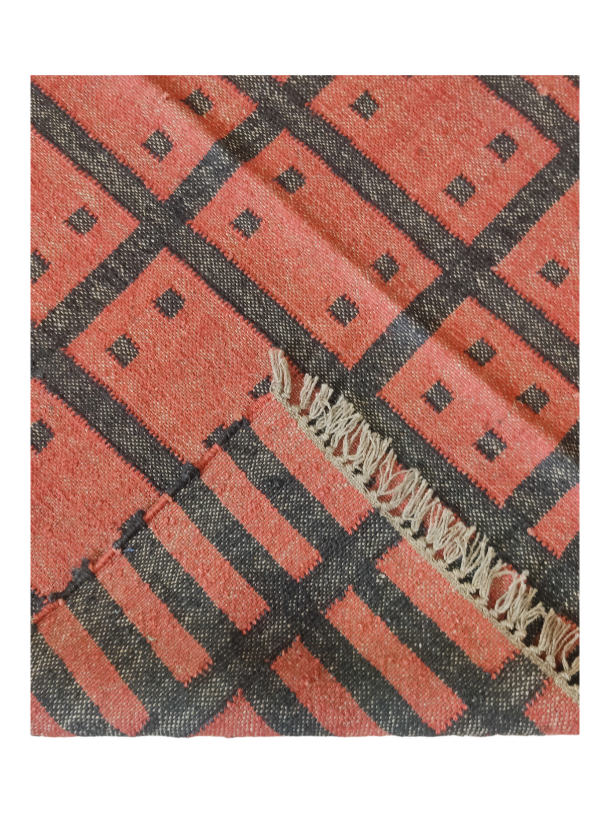 Wool Kilim Rug Indian Handmade Black And Rust Accent Area Rug
