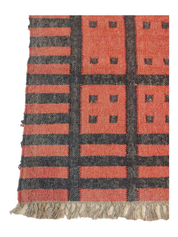 Wool Kilim Rug Indian Handmade Black And Rust Accent Area Rug