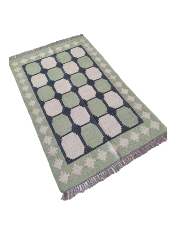 Neutral Wool Cotton Rug Green And White Designer Home Area Rug