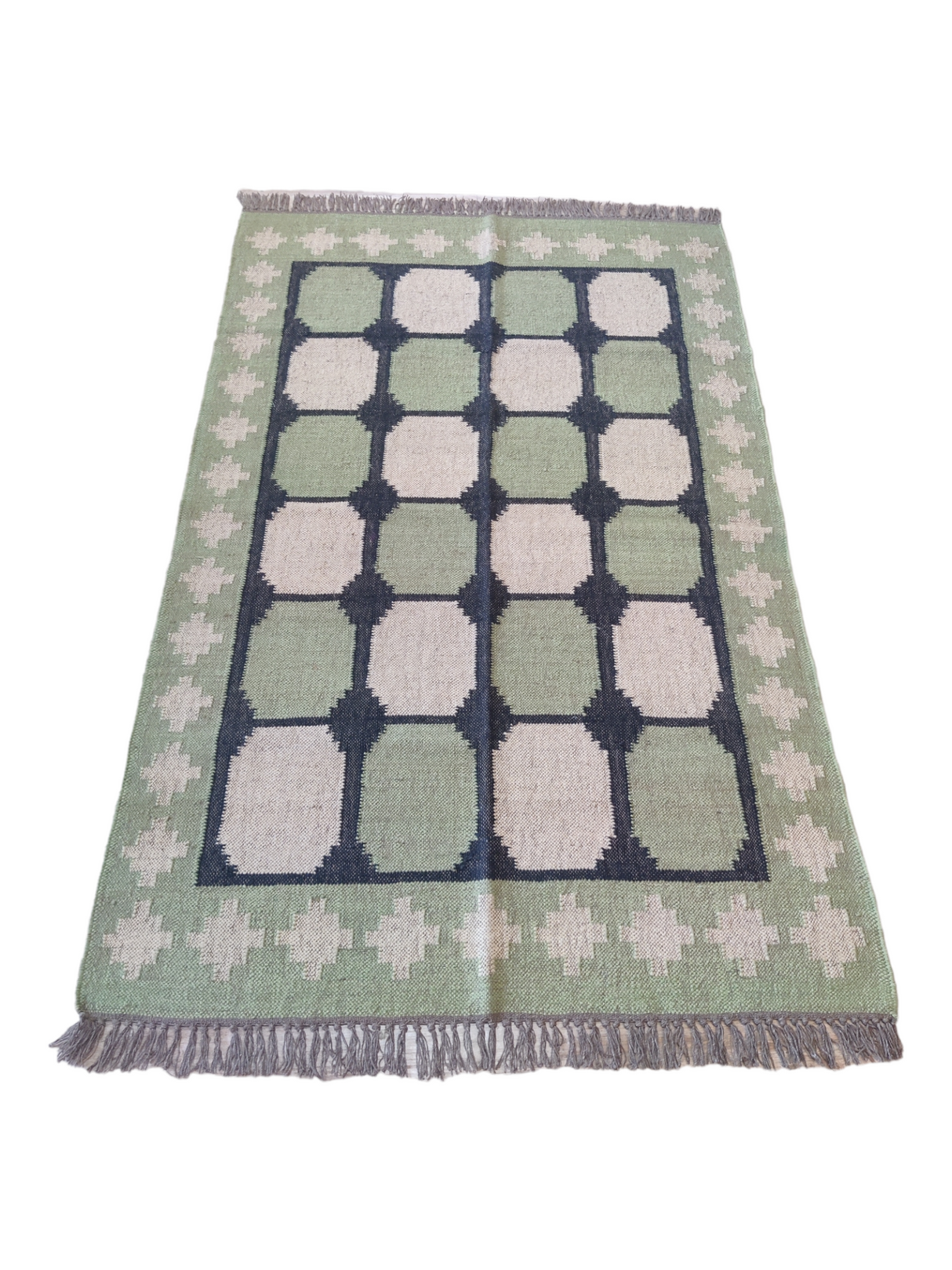 Neutral Wool Cotton Rug Green And White Designer Home Area Rug