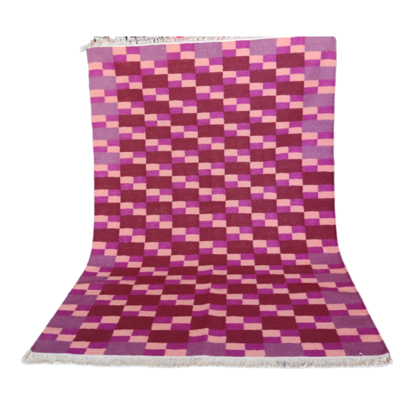 Handmade Purple Rust Color Woven Kitchen Natural Wool Kilim Dhurrie Rugs