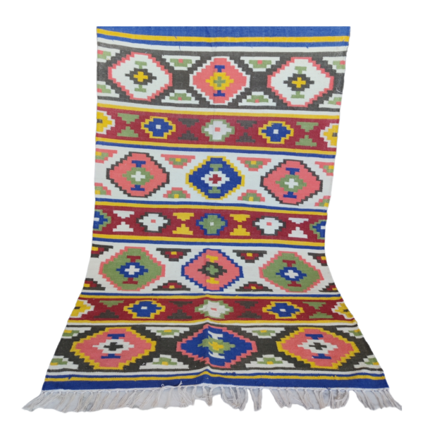 Kilim Flatweave Colorful Area Rug Multicolor Handmade Cotton Wool Rug