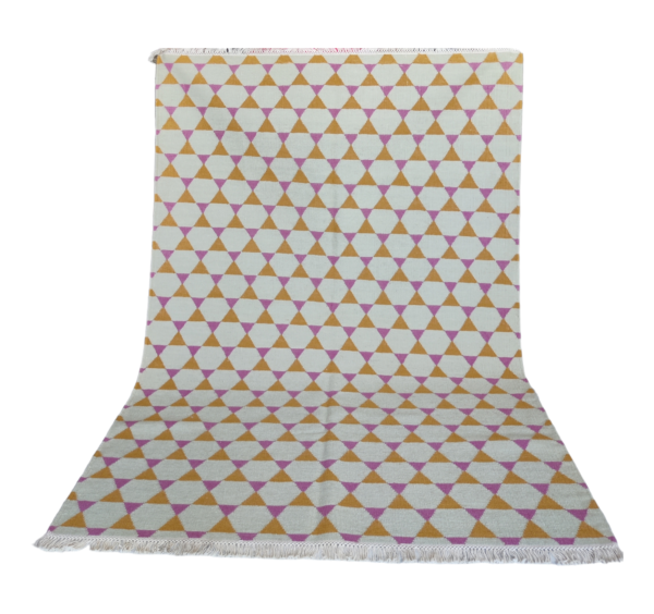 Natural Jute Kilim Dhurrie Rugs,Yellow And White Hand-Woven Designer Cotton Wool Rug