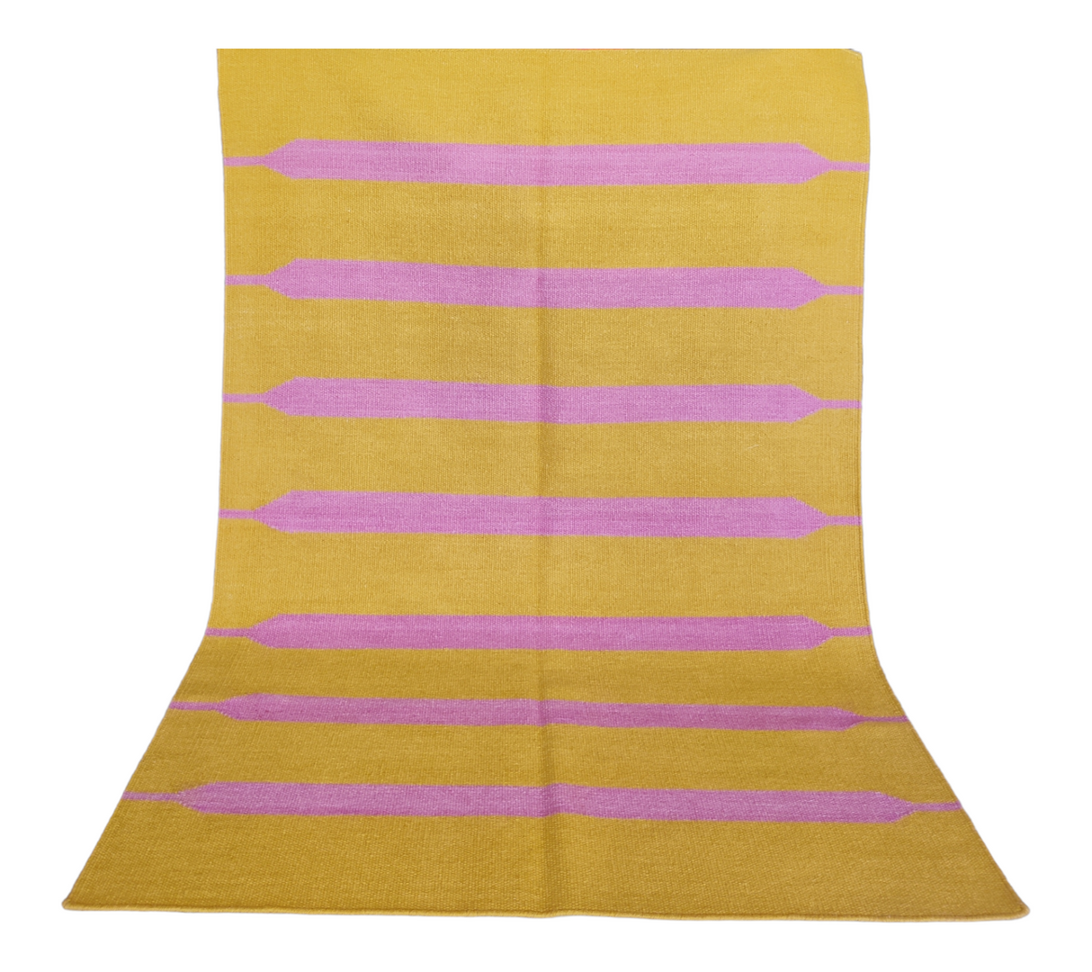 Kilim Flatweave Rug,Yellow Purple Indian Reversible Cotton Wool Rug