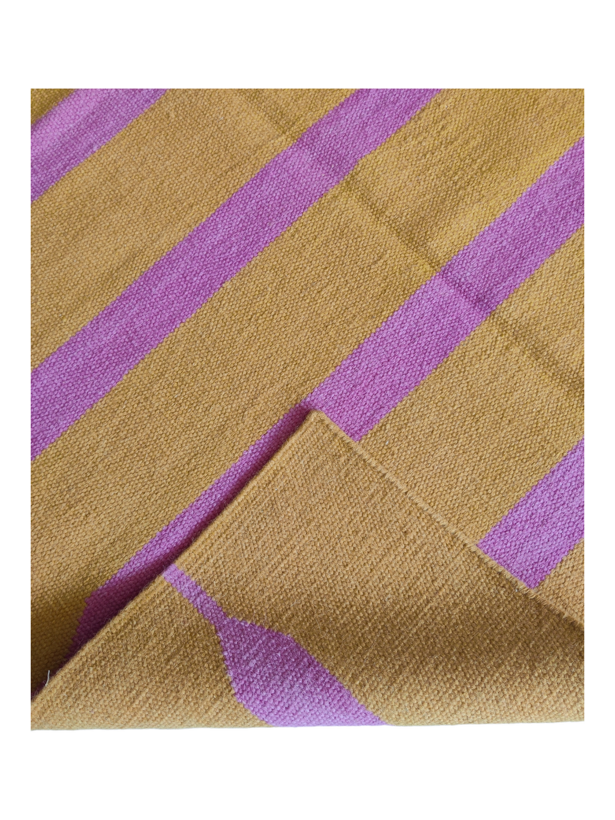 Kilim Flatweave Rug,Yellow Purple Indian Reversible Cotton Wool Rug