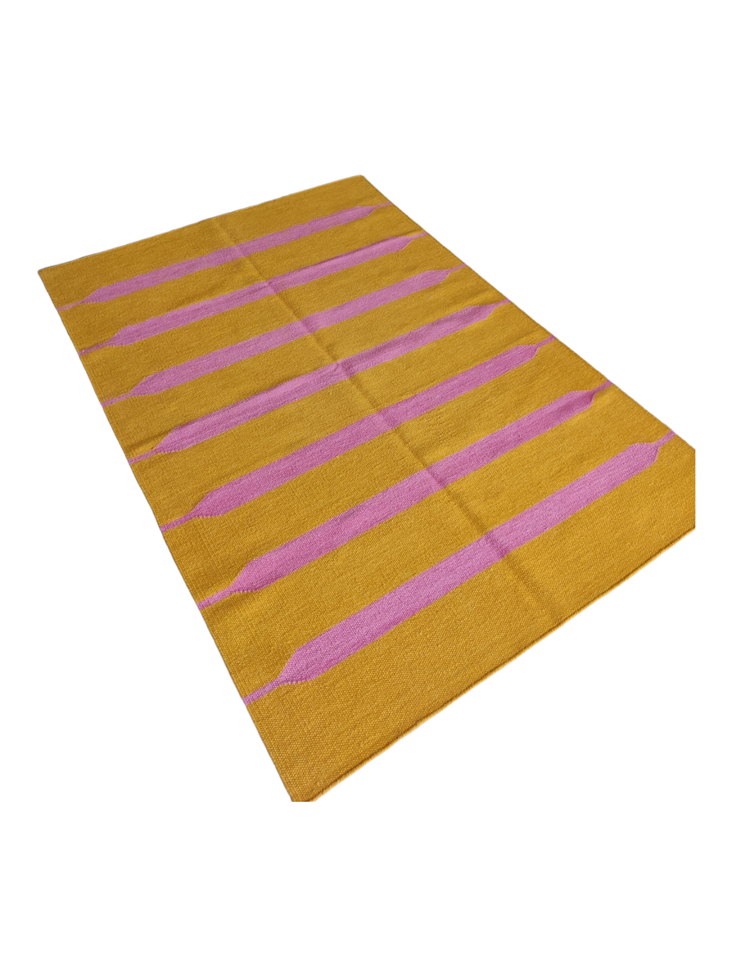 Kilim Flatweave Rug,Yellow Purple Indian Reversible Cotton Wool Rug